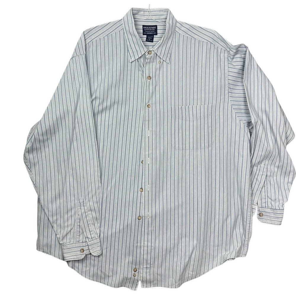 Abercrombie & Fitch Mens XL Blue White Striped Cotton Long Sleeve Button Shirt
